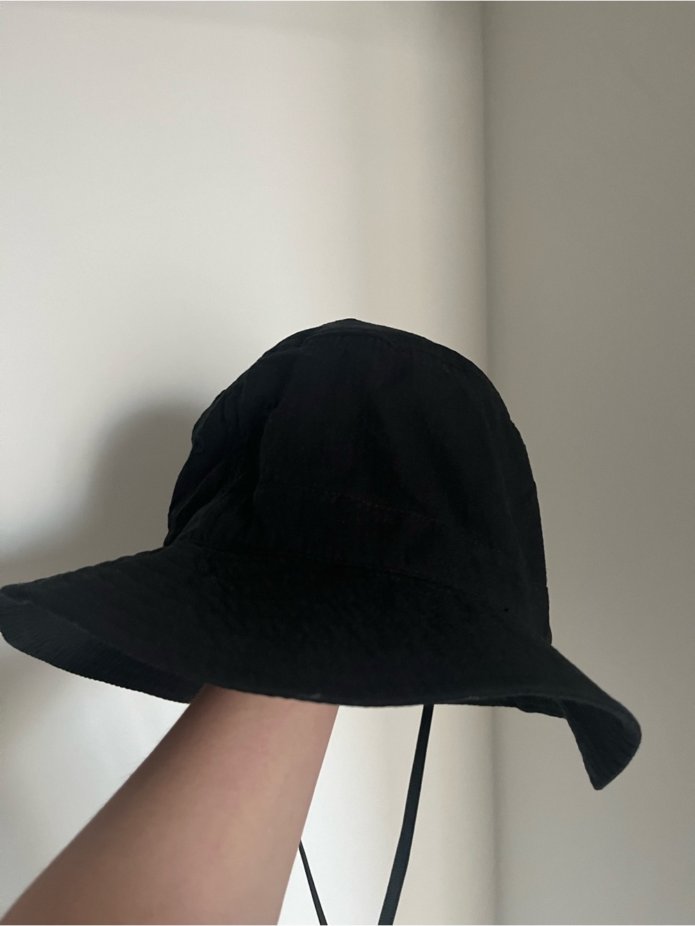 Urban Outfitters Black Bucket Hat with Chin Cord